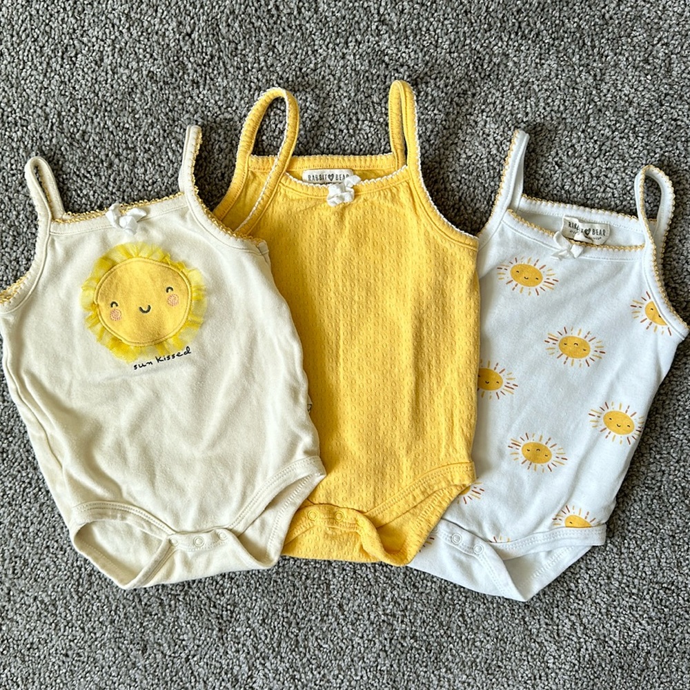 Bundle of 3 Baby Girl cami strap bodysuit onesies size 6-9 months